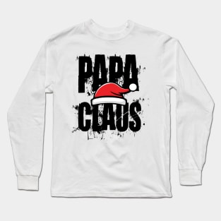 Santa Hat Papa Claus Black Text Long Sleeve T-Shirt